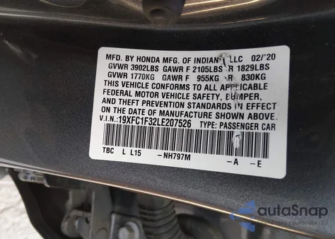 2020 Honda Civic Ex z USA, uszkodzony, nr VIN 19XFC1F32LE207526